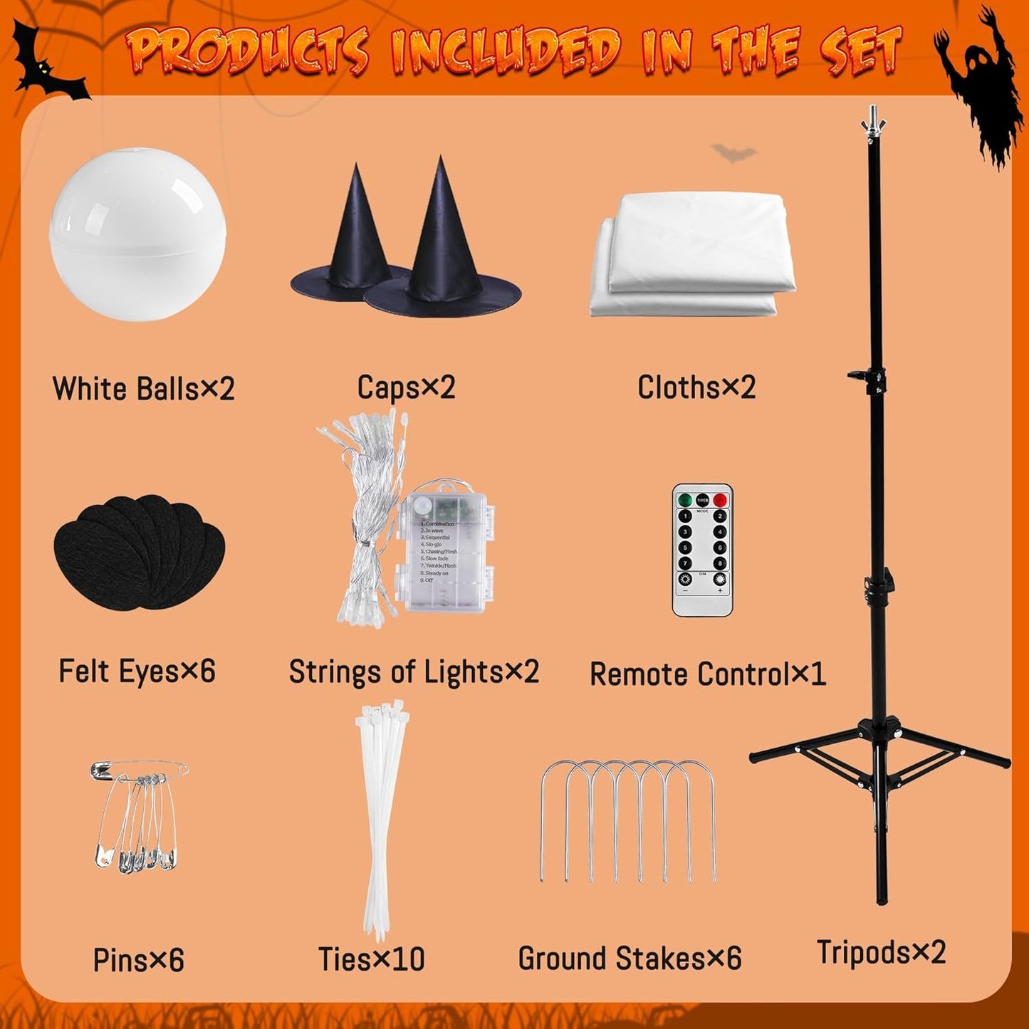 Halloween Decorations Outdoor, Spooky Ghost Decor with Remote Control String Lights