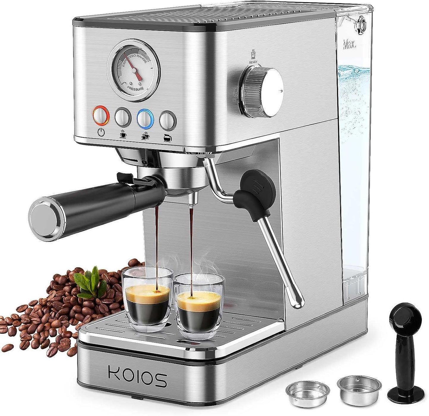 KOIOS Espresso Machines, 20 Bar Semi-Automatic Espresso Maker with Foaming Steam Wand, 1200W Stainless Steel Espresso Coffee Maker for home, 58oz removable Water Tank, PID Control System