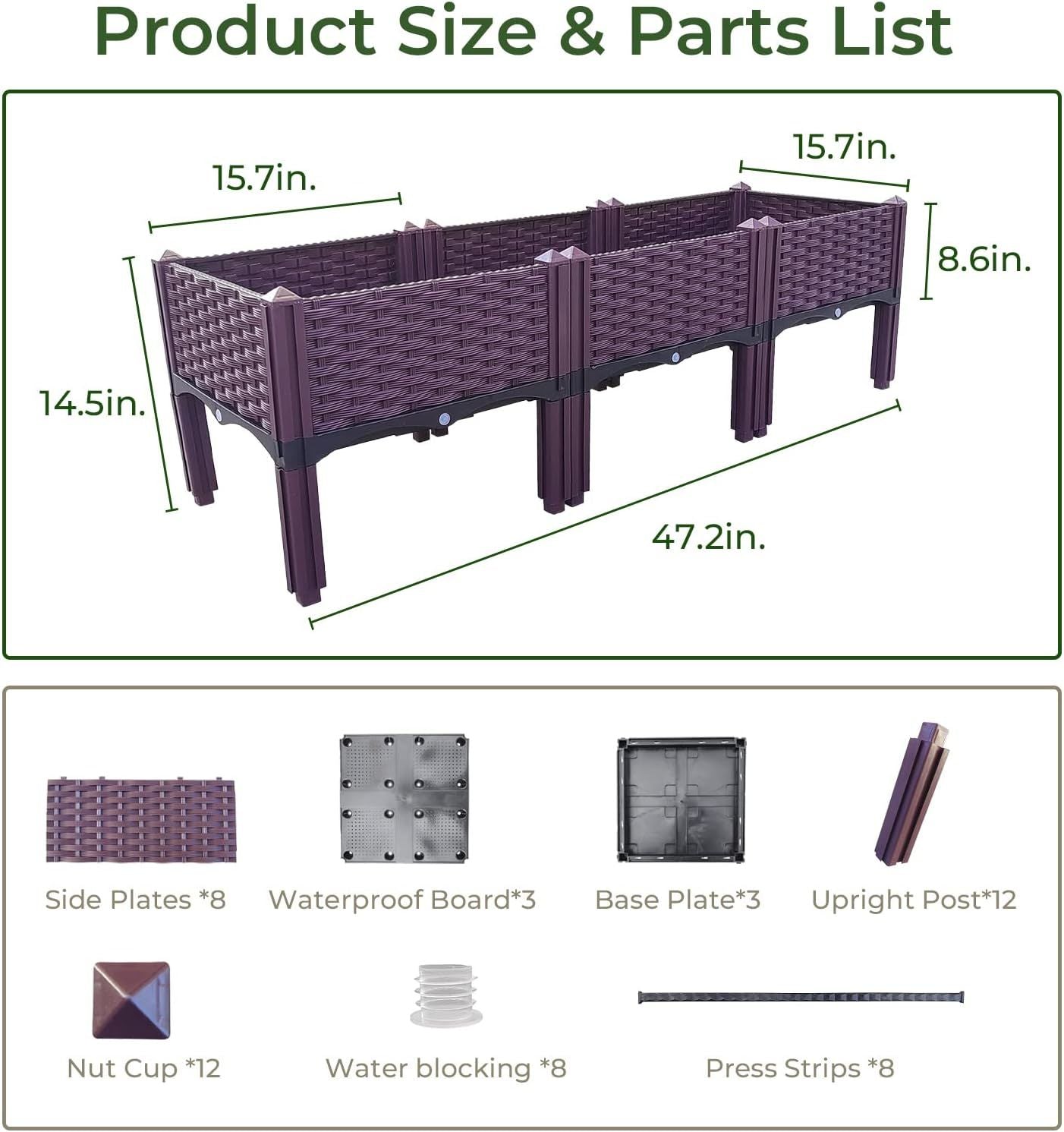 Planter Box Raised Garden Bed, Plastic Planter Care Box Kits Set Planter Boxes for Indoor and Outdoor Vegetables Fruits Flowers Herbs Planter Box