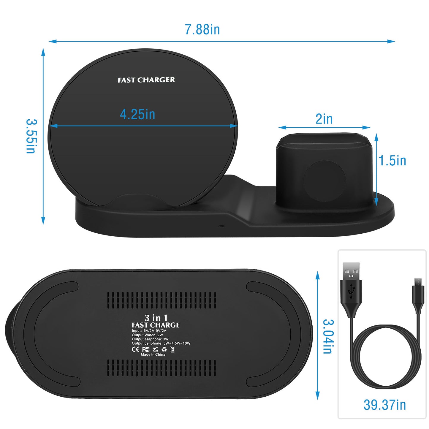 Wireless Charger 10W Fast Charging Station For iPhone Apple Series 5/4/3/2/1 AirPods