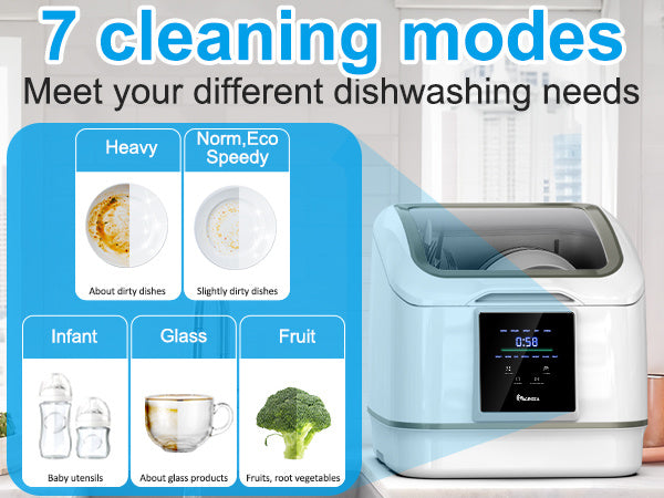 No hook up needed Portable Countertop Dishwasher, Compact Mini Dishwasher With 7 Washing Programs, Auto Water Injection, Anti-Leakage, Fruit & Vegetable Soaking, For 4 Sets of Tableware