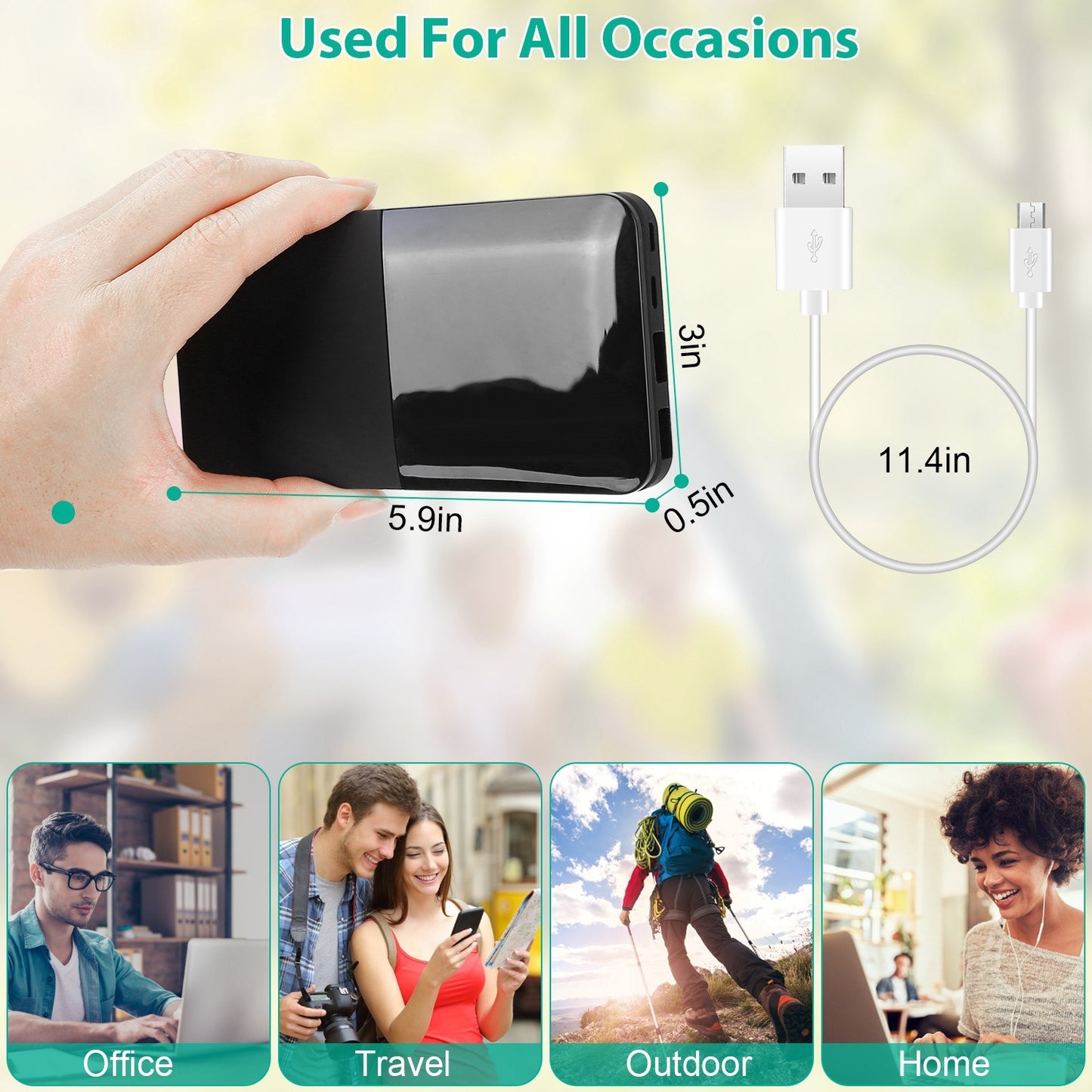 20000mAh Portable Power Bank External Battery Pack with Digital Display Dual USB Charge Ports