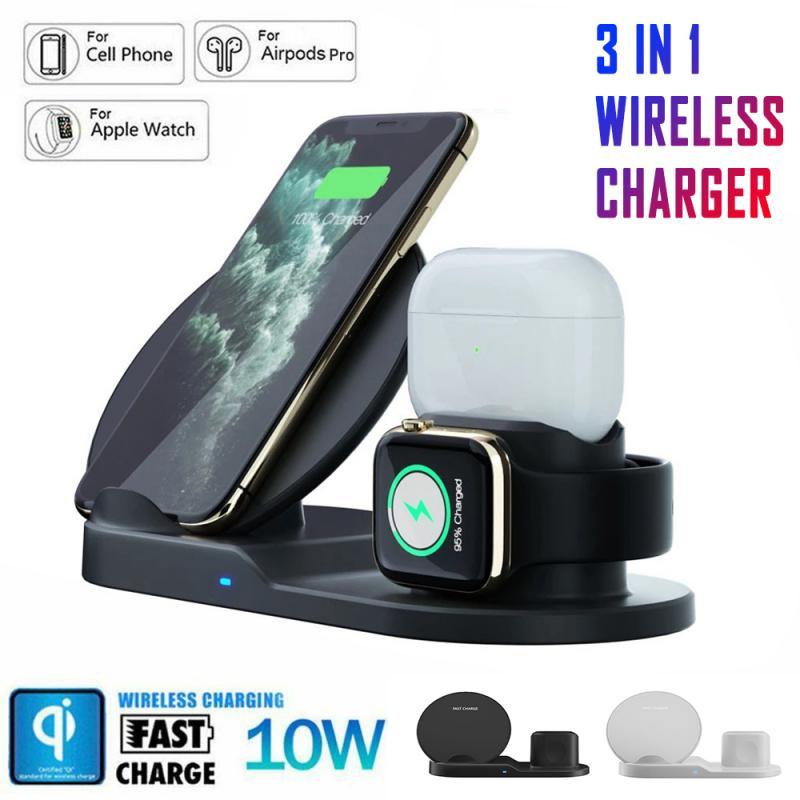 3 In 1 Wireless Charger Stand Quick Charging Dock Station For IPhone Apple Airpods For Samsung S10 S9 10W Fast Charging