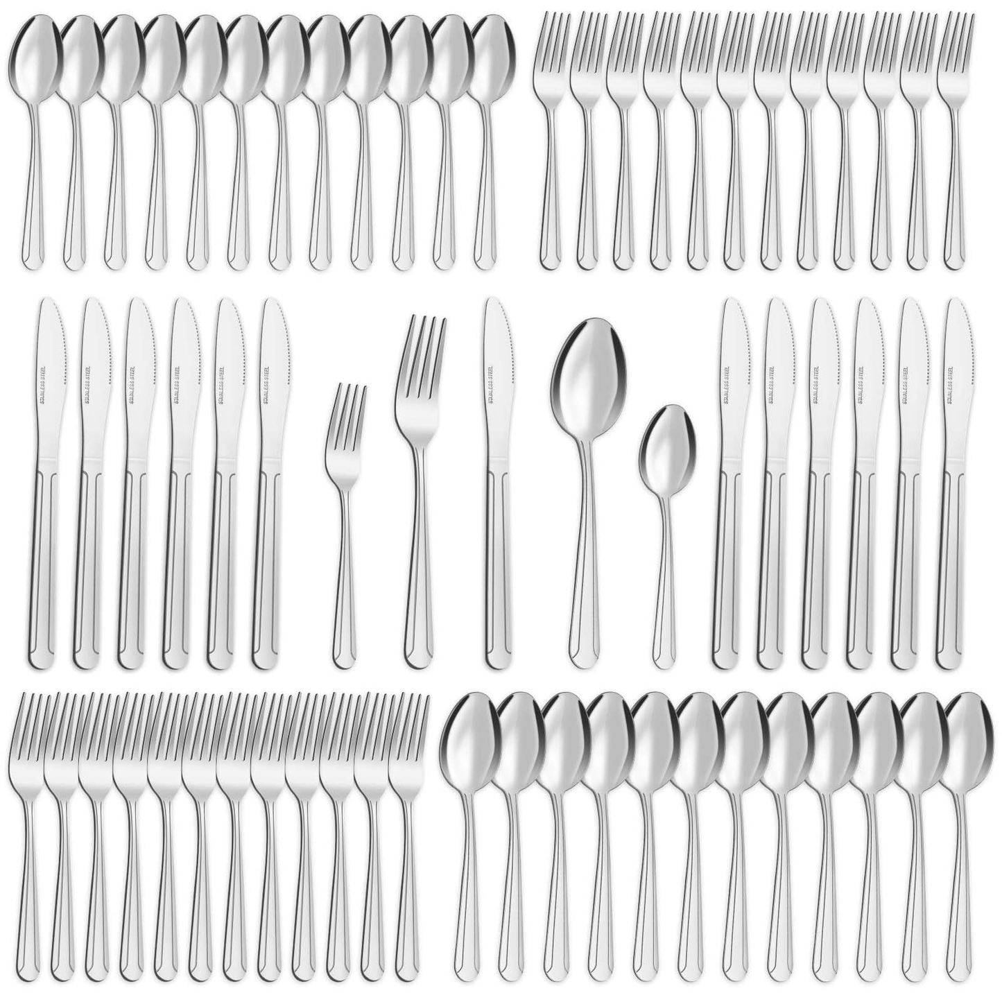 Bestdin Silverware Set for 12, 60 Pieces Stainless Steel Flatware Set, Include Fork Knife Spoon Set, Mirror Polished, Dishwasher Safe,Texture Design Tableware Cutlery Set for Home Kitchen Restaurant