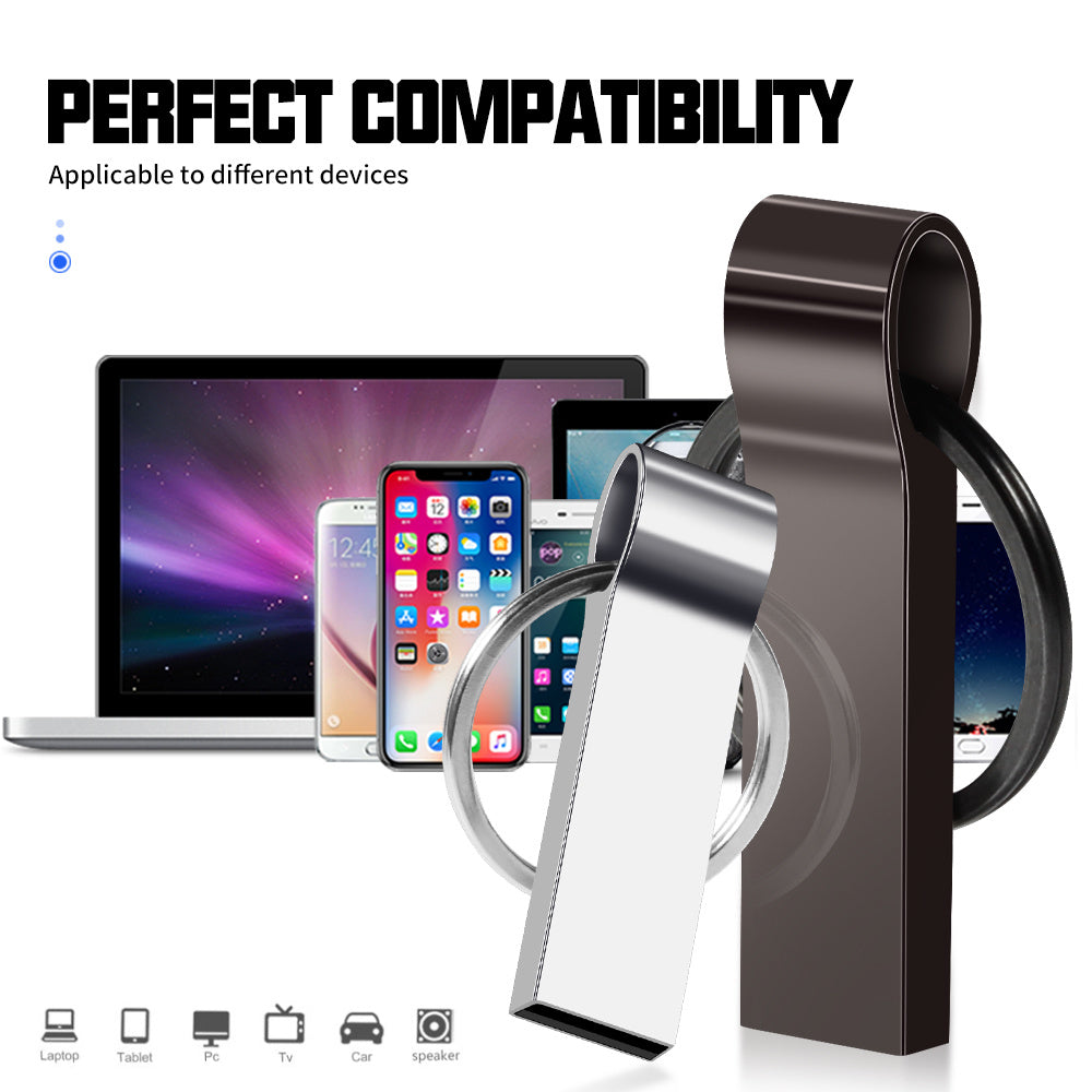 Silver Metal USB Flash Drives 64GB Free key Ring Pen Drive Creative Business Gifts Memory Stick Black Storage Devices