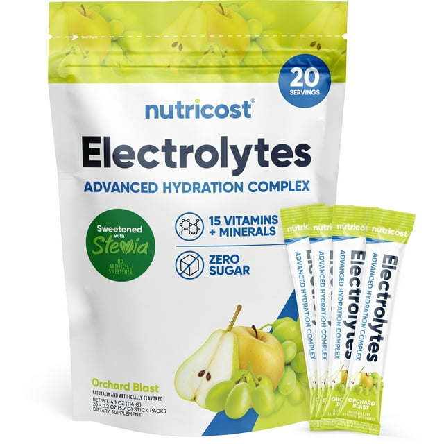 Nutricost Electrolytes Powder Hydration Packets (Orchard Blast, 20 Servings) Low Calorie Keto Electrolytes Sweetened with Stevia - Non-GMO, Gluten Free and Sugar Free…