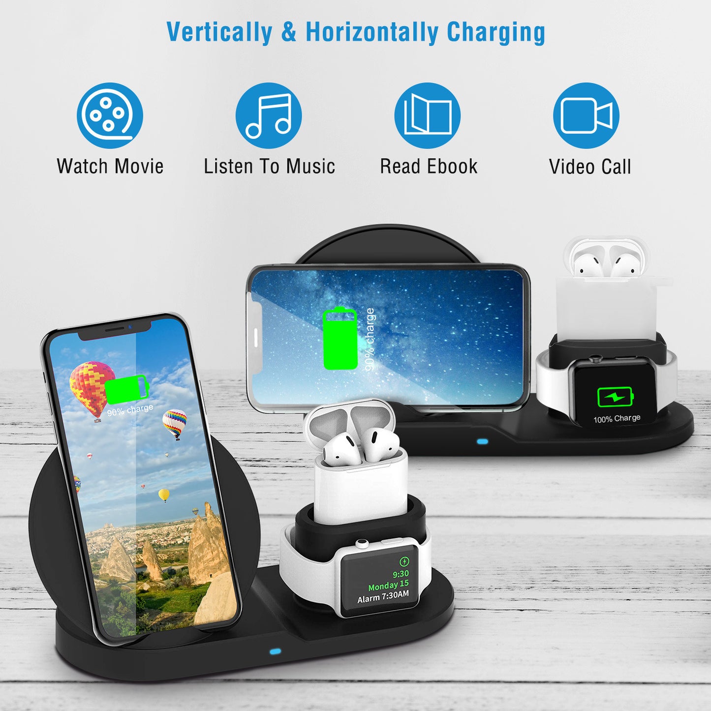 Wireless Charger 10W Fast Charging Station For iPhone Apple Series 5/4/3/2/1 AirPods