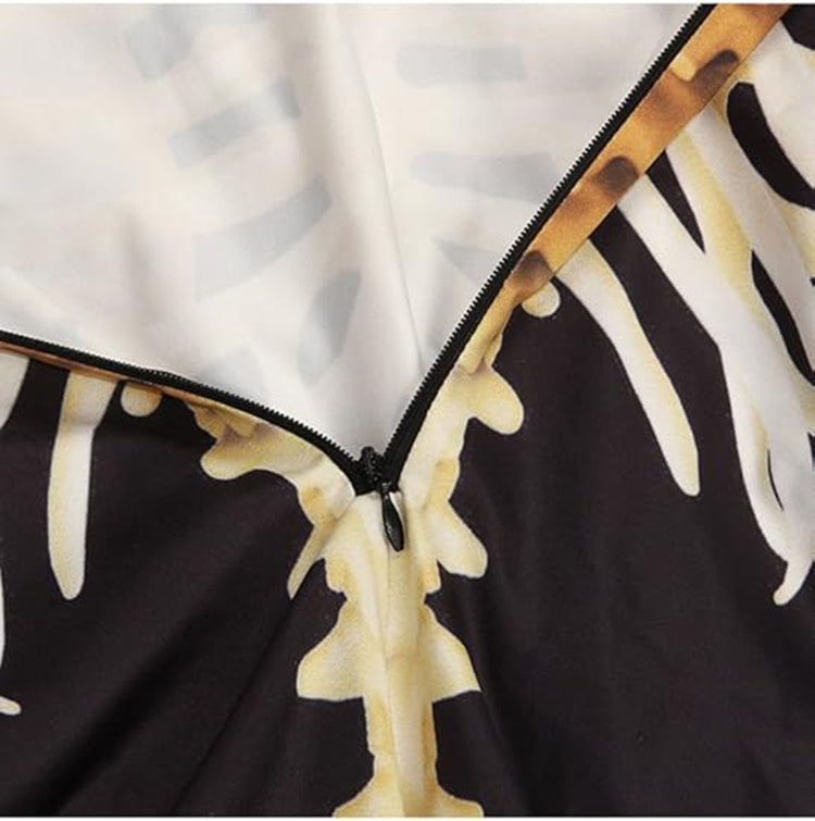 Women Halloween Party Costume Skull Print Long Sleeve Jumpsuit Outfit