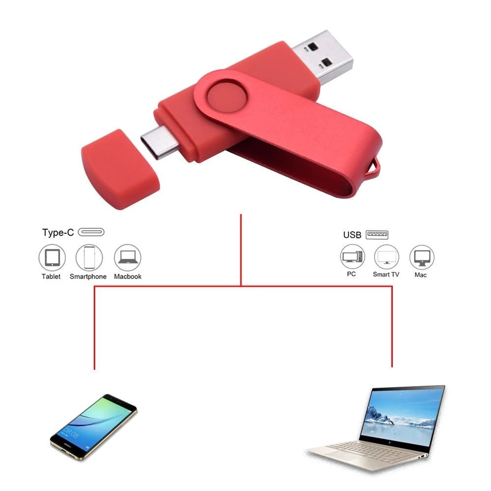 Type-c Two-in-One USB Flash Drive Red 32G Computer Mobile Phone Dual-Use USB Flash Drive Rotating Creative USB 2.0 Business USB