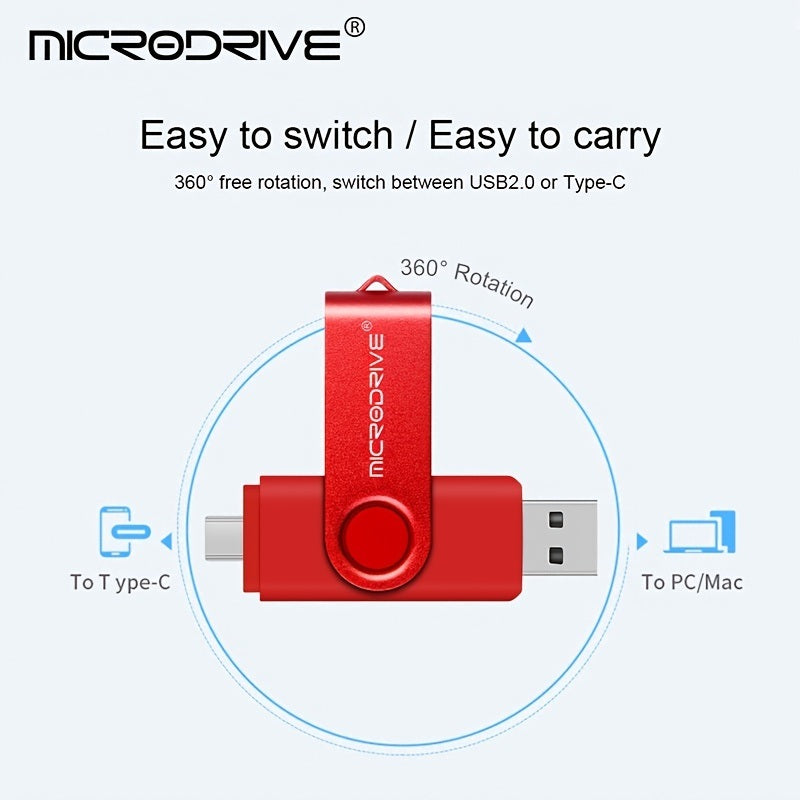 Rotating USB Stick High Speed 128gb Metal Type C USB2.0 Flash Drive OTG 128GB Pendrive External Storage Micro Memory Stick Type-C Pen Drive