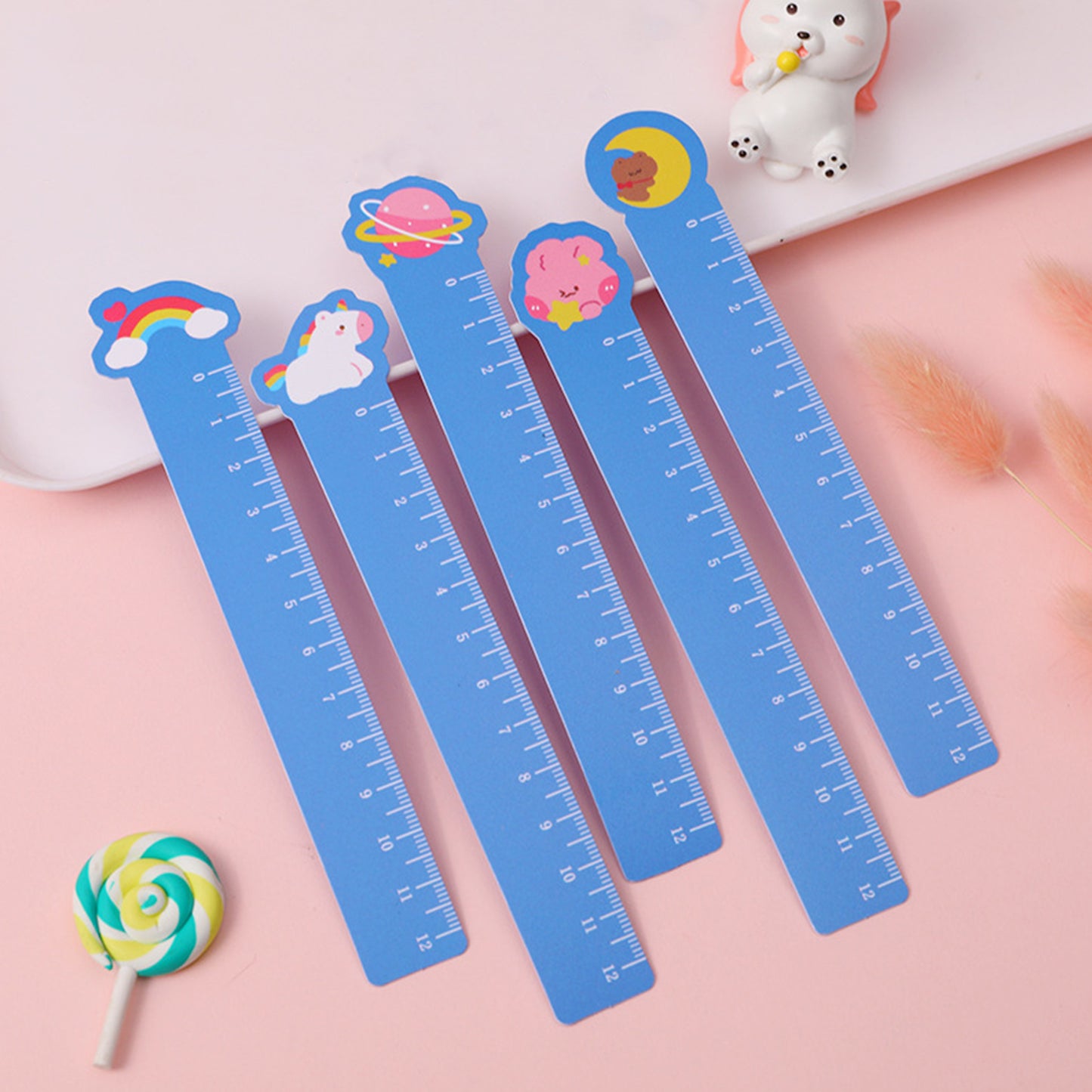 5pcs Cute Animal Ultra-thin Soft Ruler Combination 1.1-6 Inches PP Material