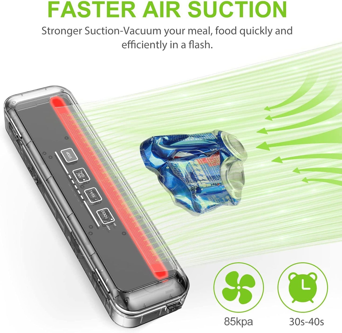 KOIOS Vacuum Sealer Machine, 85Kpa Automatic Food Sealer for Food Savers with Cutter, Pulse Function, Dry & Moist Modes, Compact Design