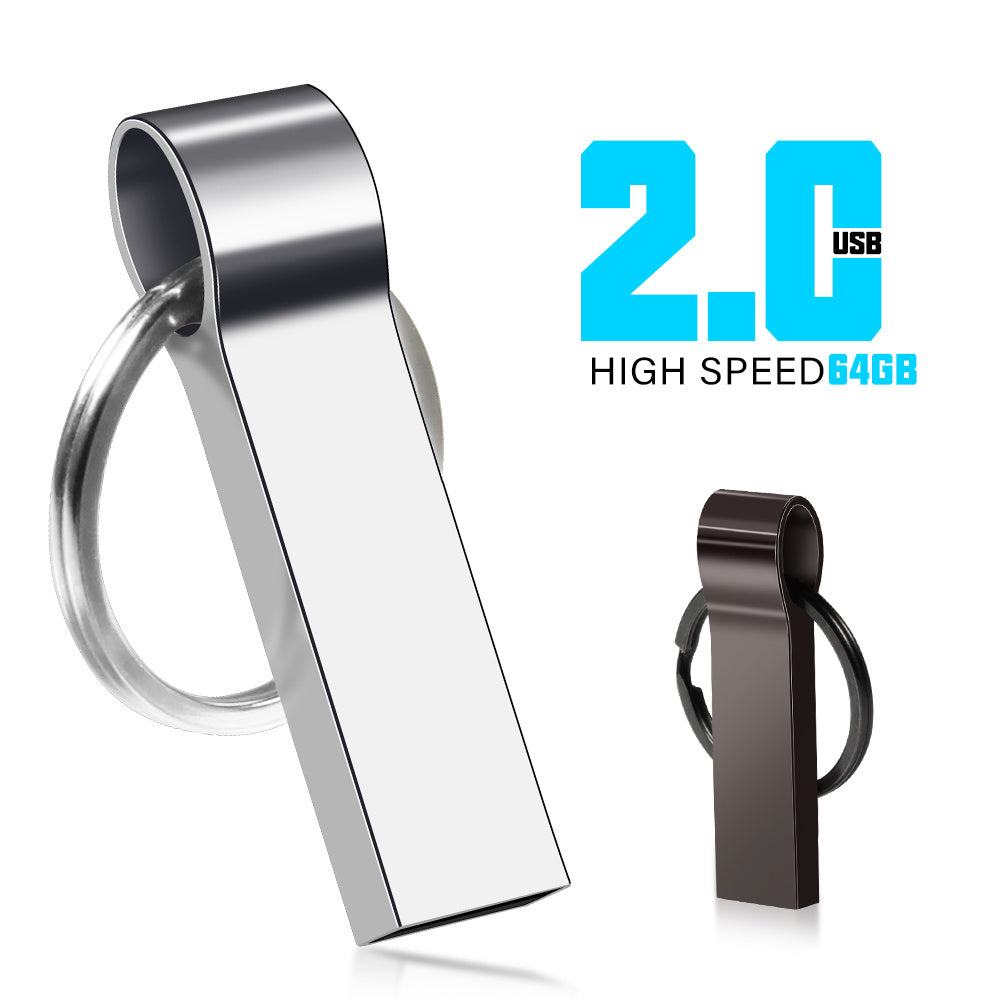 Silver Metal USB Flash Drives 64GB Free key Ring Pen Drive Creative Business Gifts Memory Stick Black Storage Devices