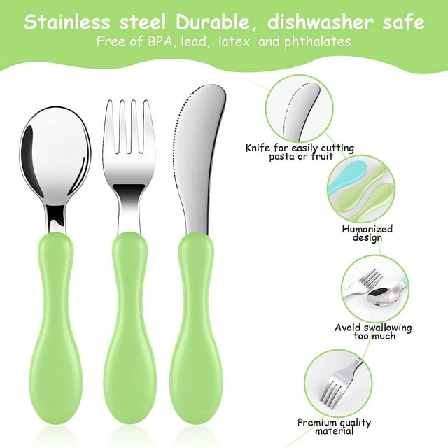Freaki 6PCS Toddler Utensils Set, Toddler Utensils Stainless Steel Fork, Spoon and Knife Set with Silicone Holding Design, Children's Flatware Set, BPA Free, Dishwasher Safe