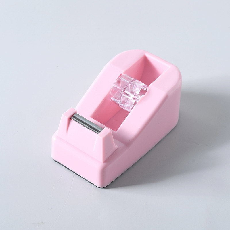 1pc Practical Candy Color Plastic Adhesive Tape Dispenser Office Desktop Tape Holder With Tape Cutter