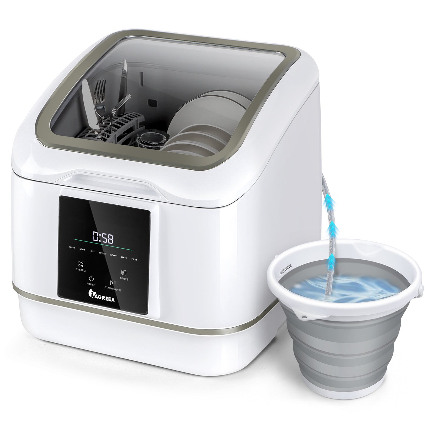 No hook up needed Portable Countertop Dishwasher, Compact Mini Dishwasher With 7 Washing Programs, Auto Water Injection, Anti-Leakage, Fruit & Vegetable Soaking, For 4 Sets of Tableware
