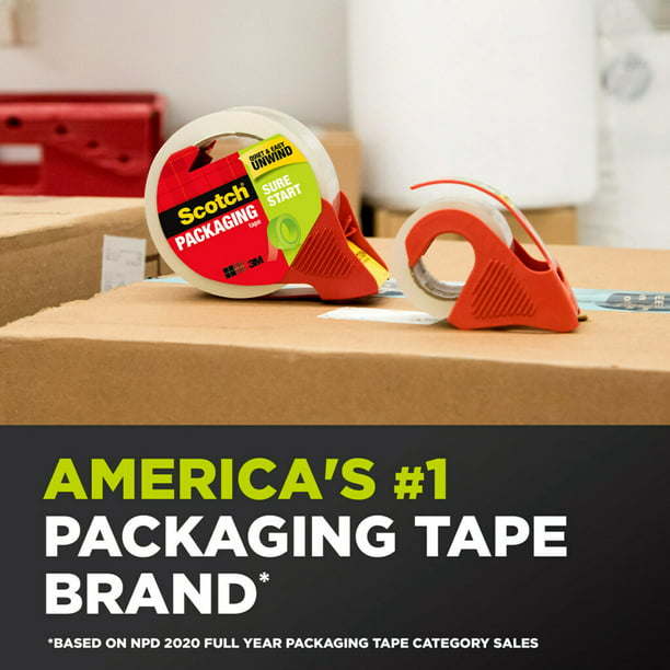 Scotch Sure Start Packaging Tape, Clear, 1.88" x 50 yd., 1 Total