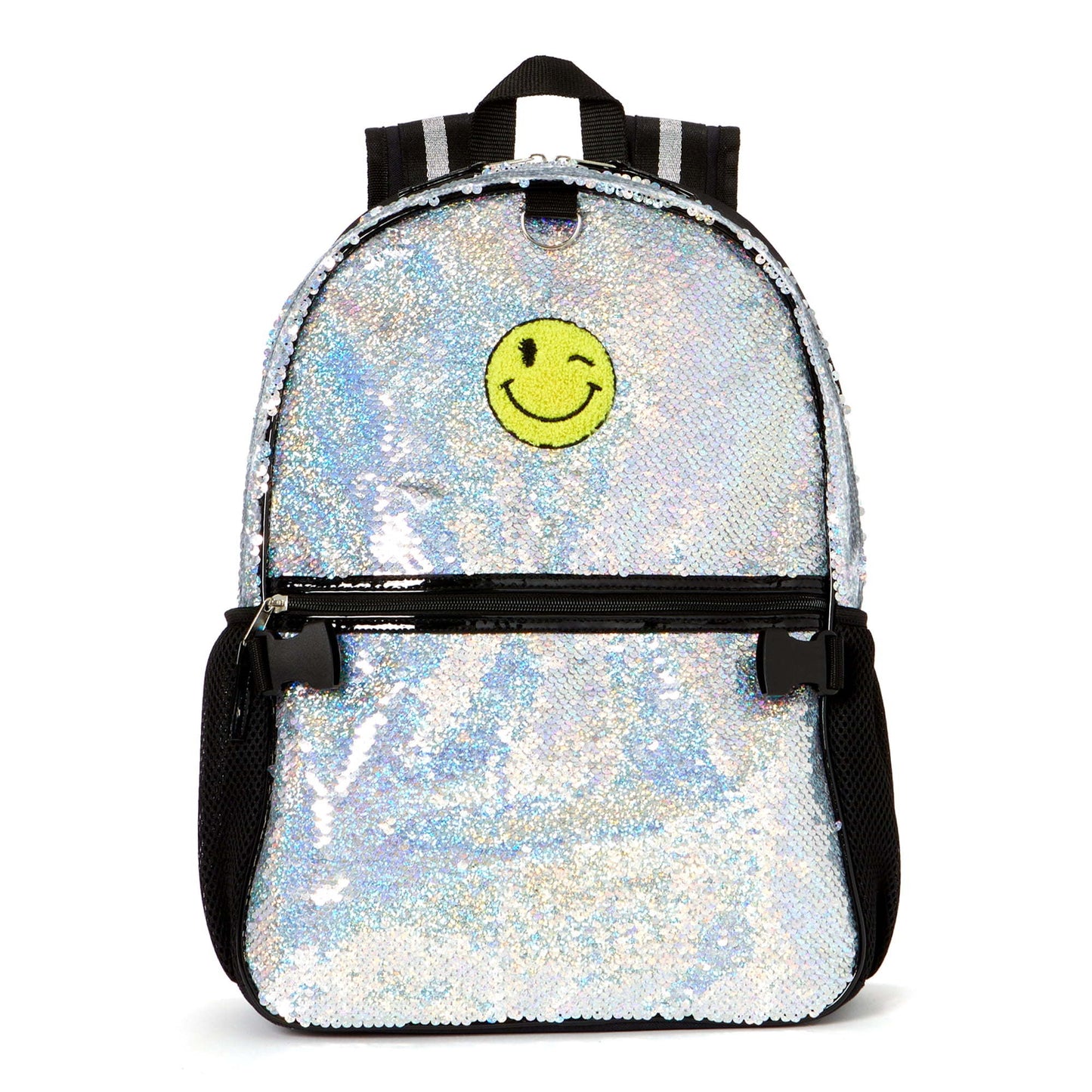 Schoolyard Vibes Sequin Patch Girls 16" 3 Piece Headphone with Lunch Kids Backpack Set, Silver