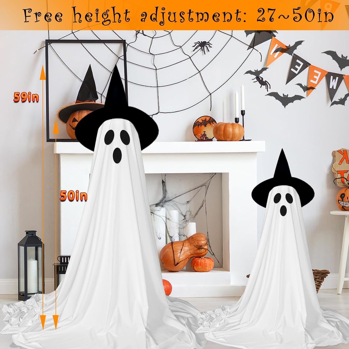 Halloween Decorations Outdoor, Spooky Ghost Decor with Remote Control String Lights