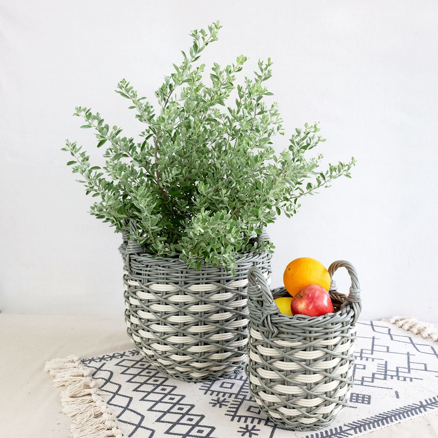 3-Pack Stackable Hand Woven Wicker Storage and Laundry Basket with Handles