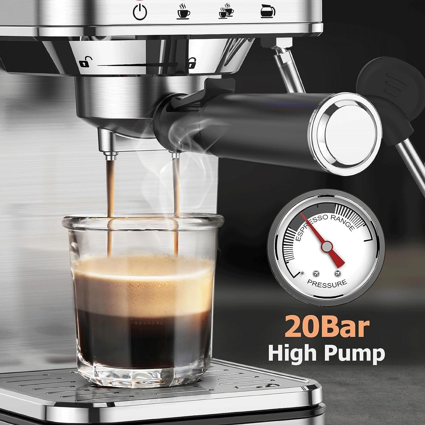 KOIOS Espresso Machines, 20 Bar Semi-Automatic Espresso Maker with Foaming Steam Wand, 1200W Stainless Steel Espresso Coffee Maker for home, 58oz removable Water Tank, PID Control System