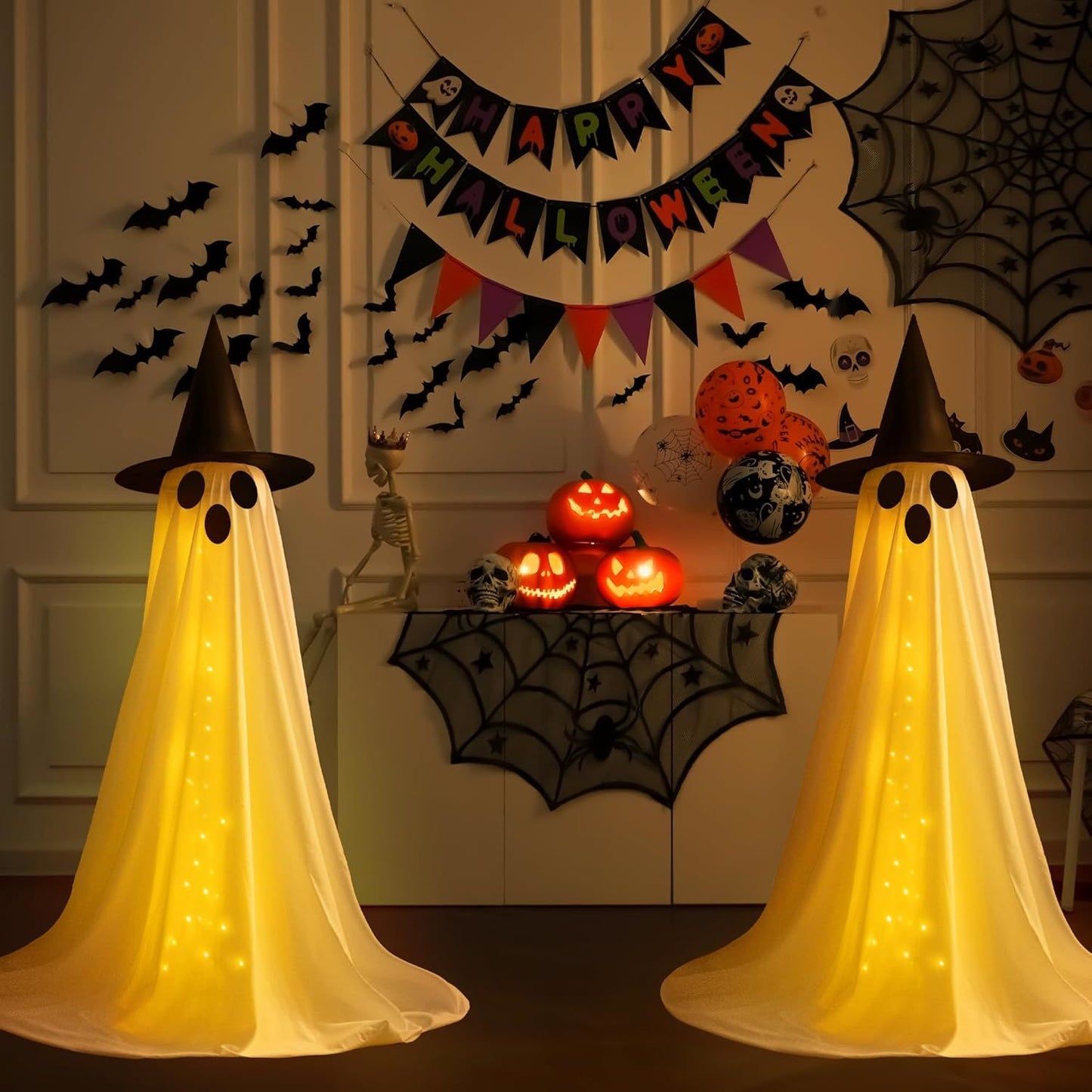 Halloween Decorations Outdoor, Spooky Ghost Decor with Remote Control String Lights