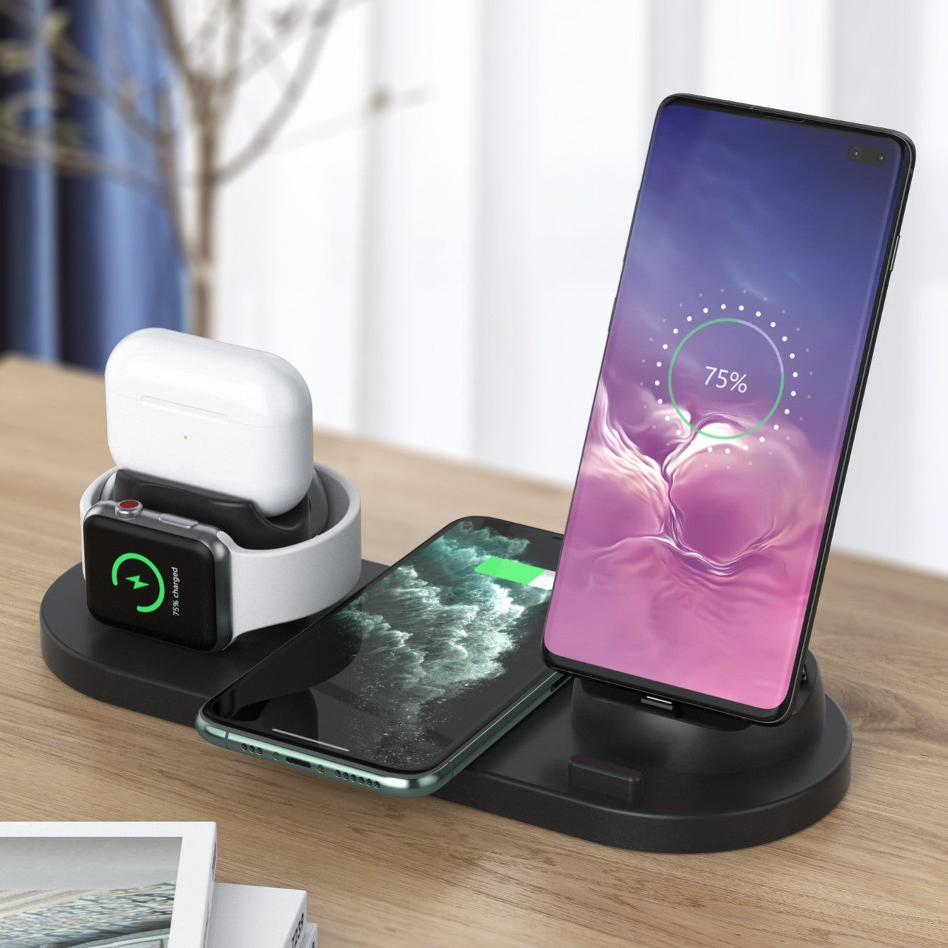 6 In 1 Rotate Holder Universal Wireless Charger For Phone Smart Earphones