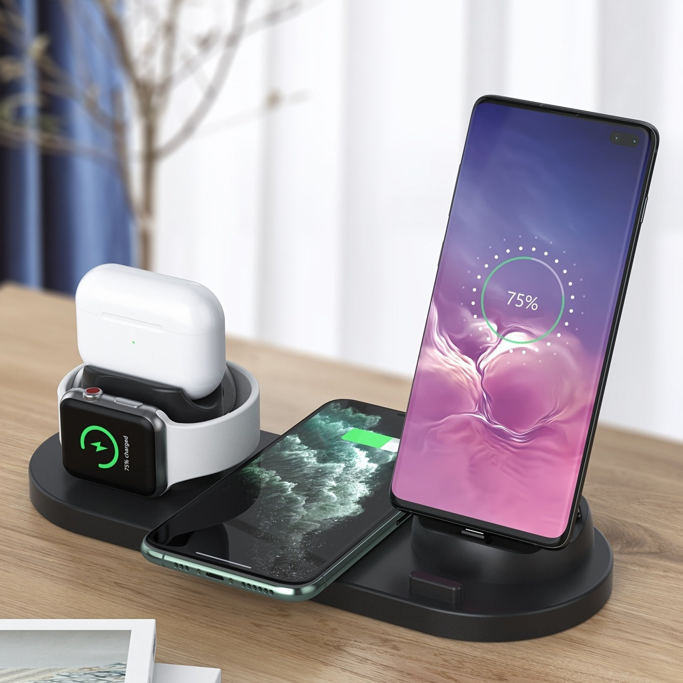 6 In 1 Rotate Holder Universal Wireless Charger For Phone Smart Earphones