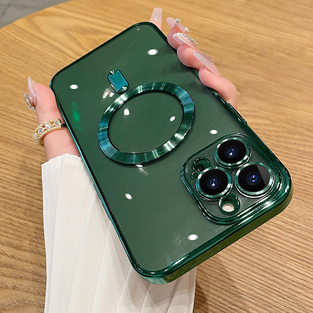 1pc Wireless Charge Phone Case; Silicone Transparent Luxury Plating Transparent Magnetic For Magsafe Phone Protective Phone Case For ; iPhone14 Series ; iPhone13 Series; iPhone12 Series