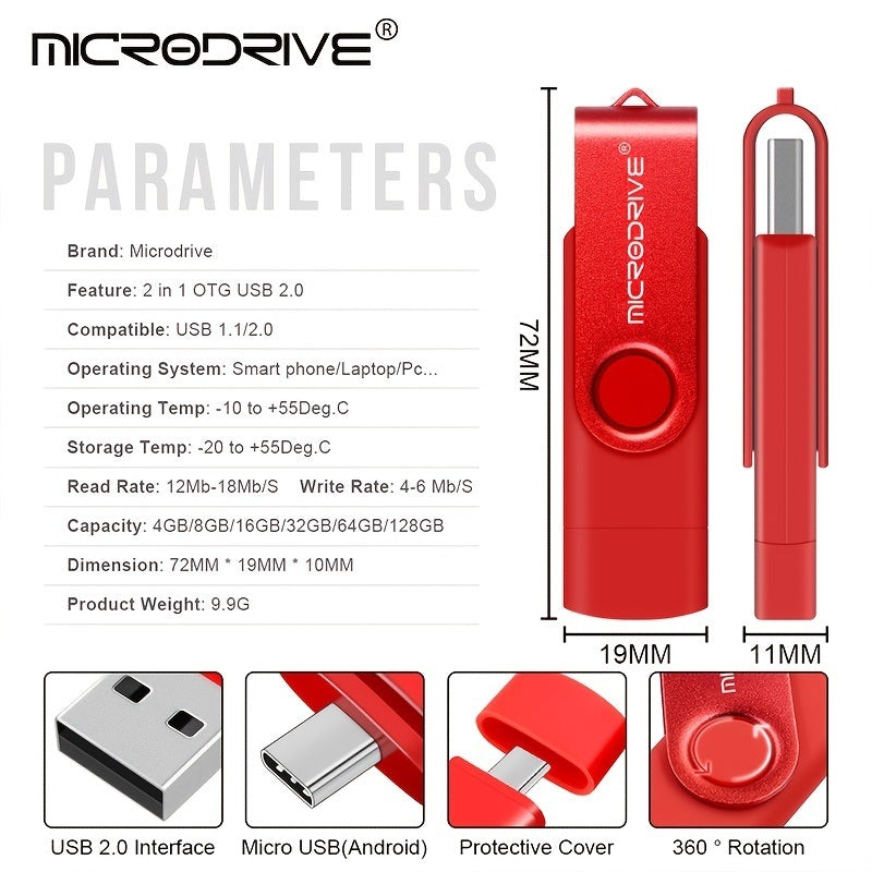 Rotating USB Stick High Speed 128gb Metal Type C USB2.0 Flash Drive OTG 128GB Pendrive External Storage Micro Memory Stick Type-C Pen Drive