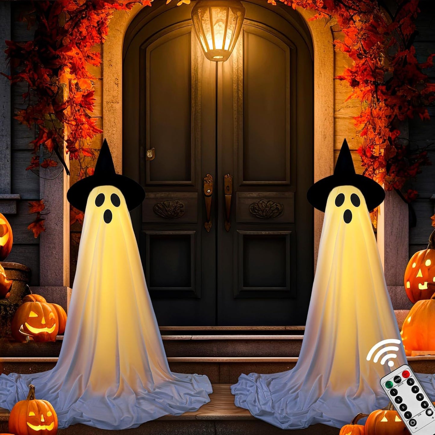 Halloween Decorations Outdoor, Spooky Ghost Decor with Remote Control String Lights