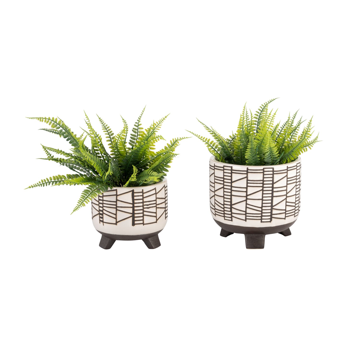 S/2 CERAMIC 6/8" GEO FOOTED PLANTER, WHITE