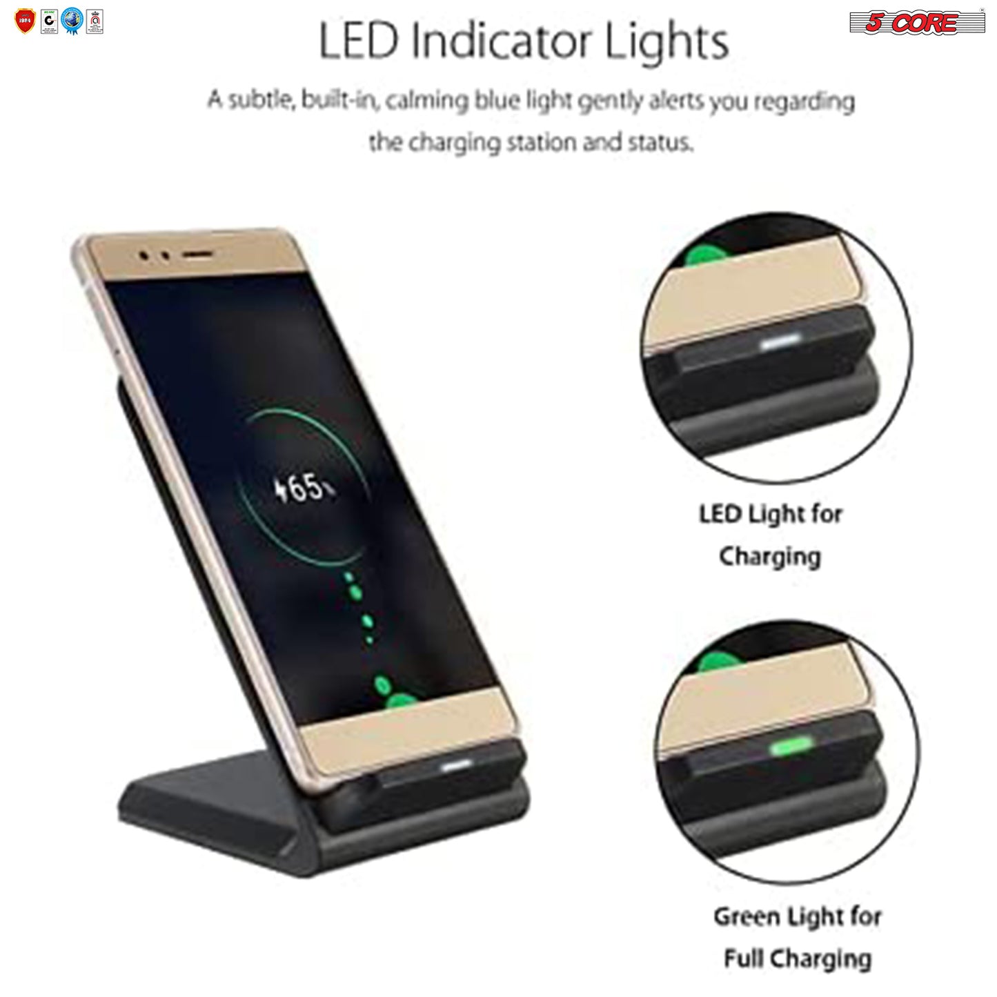 5 Core Magsafe Charger Portable Wireless Charging Station Fast Phone Charger Stand w Sleep Friendly LED 2 Charging Coil -10W Black