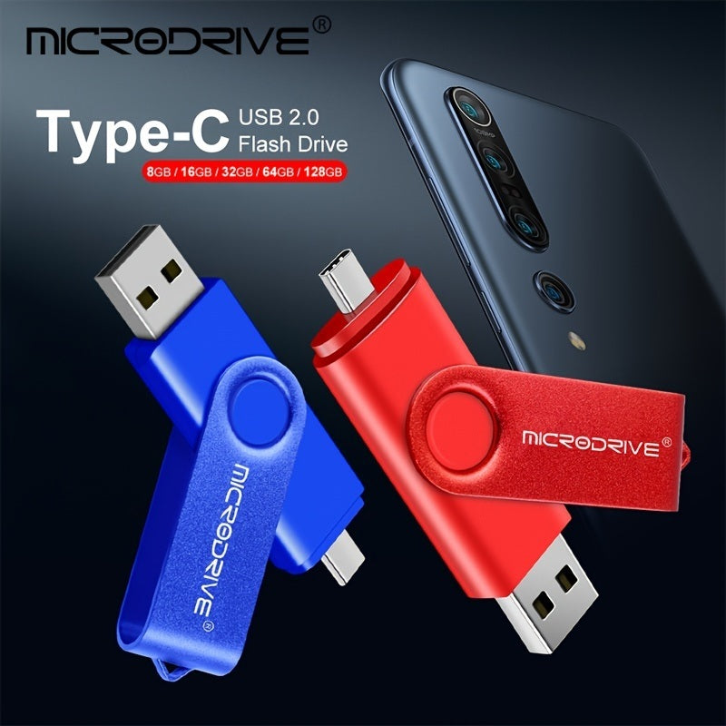 Rotating USB Stick High Speed 128gb Metal Type C USB2.0 Flash Drive OTG 128GB Pendrive External Storage Micro Memory Stick Type-C Pen Drive