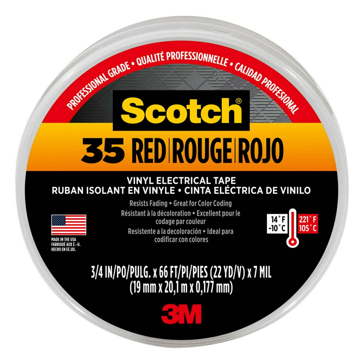 3M Scotch #35 Electrical Tape, Red, 0.75 in. x 66 ft