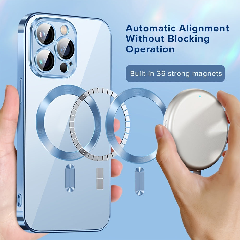 1pc Wireless Charge Phone Case; Silicone Transparent Luxury Plating Transparent Magnetic For Magsafe Phone Protective Phone Case For ; iPhone14 Series ; iPhone13 Series; iPhone12 Series