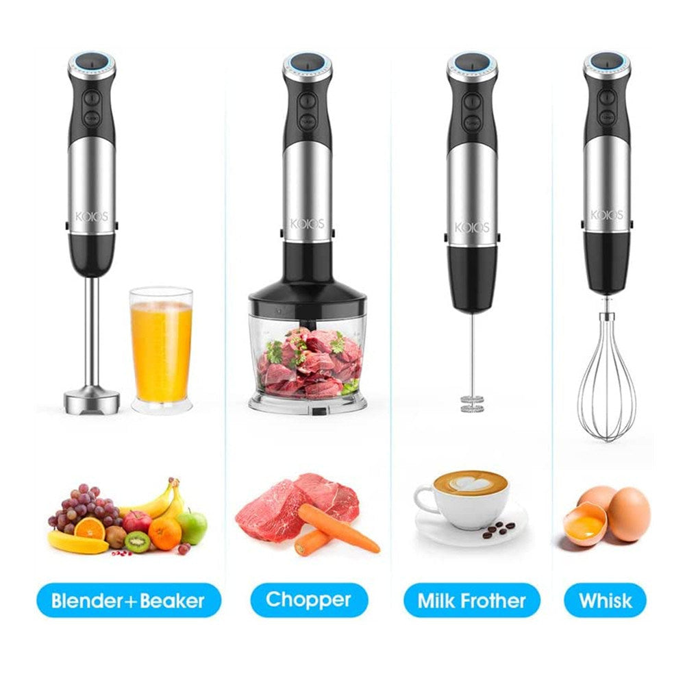 KOIOS Immersion Blender Handheld, 1000W 12-Speed 5 in 1 Hand Mixer Stick Blender with 304 Stainless Steel Blade, Food Processor, Beaker, Egg Whisk and Milk Frother,BPA-Free, for Smoothies Puree