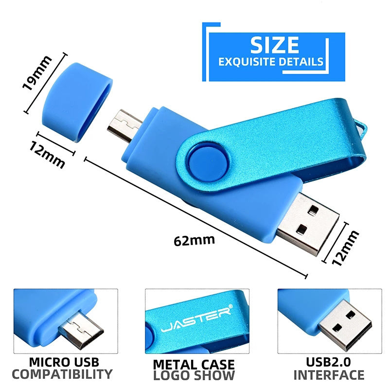 High Speed USB Flash Drive OTG Pen Drive 64gb 32gb USB Stick 16gb Rotatable Pen drive For Android Micro/PC Business gift
