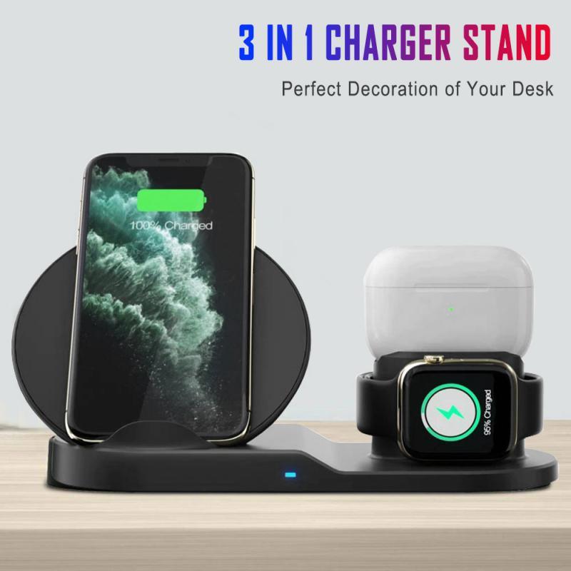 3 In 1 Wireless Charger Stand Quick Charging Dock Station For IPhone Apple Airpods For Samsung S10 S9 10W Fast Charging