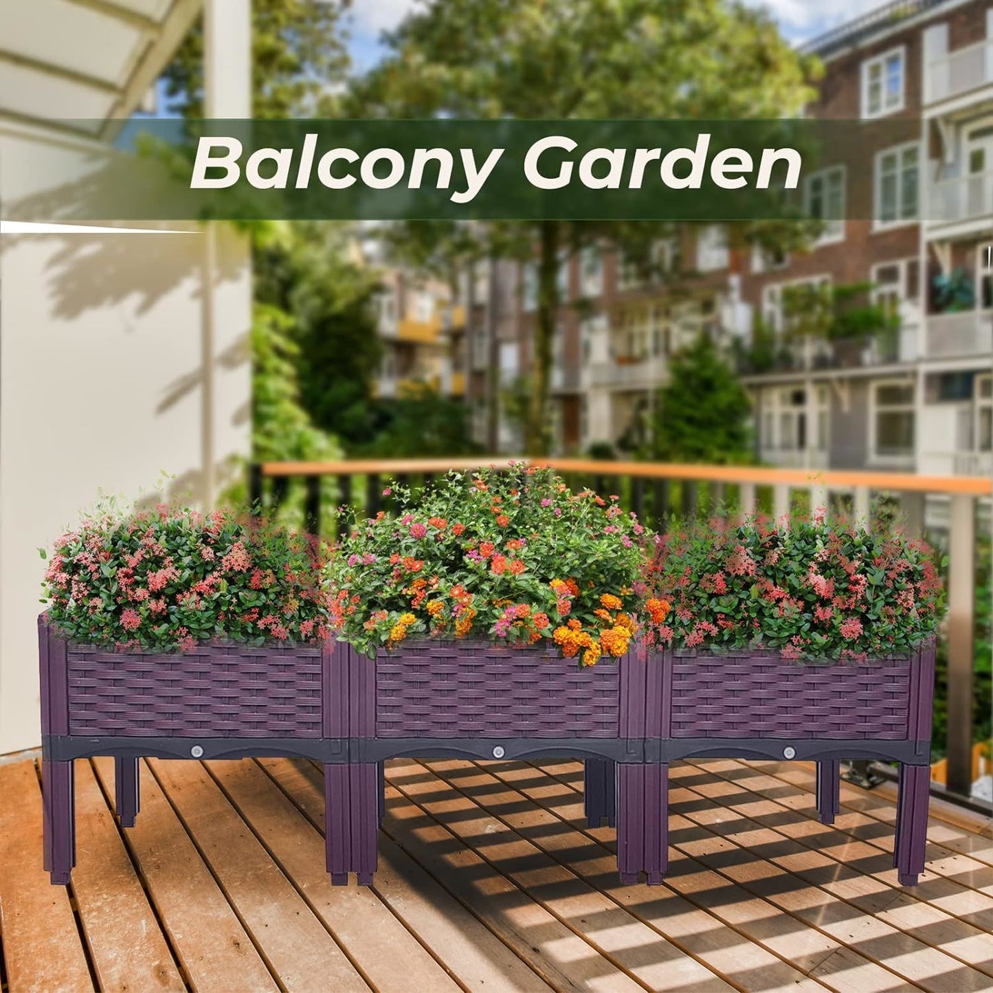 Planter Box Raised Garden Bed, Plastic Planter Care Box Kits Set Planter Boxes for Indoor and Outdoor Vegetables Fruits Flowers Herbs Planter Box