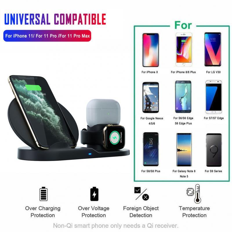 3 In 1 Wireless Charger Stand Quick Charging Dock Station For IPhone Apple Airpods For Samsung S10 S9 10W Fast Charging