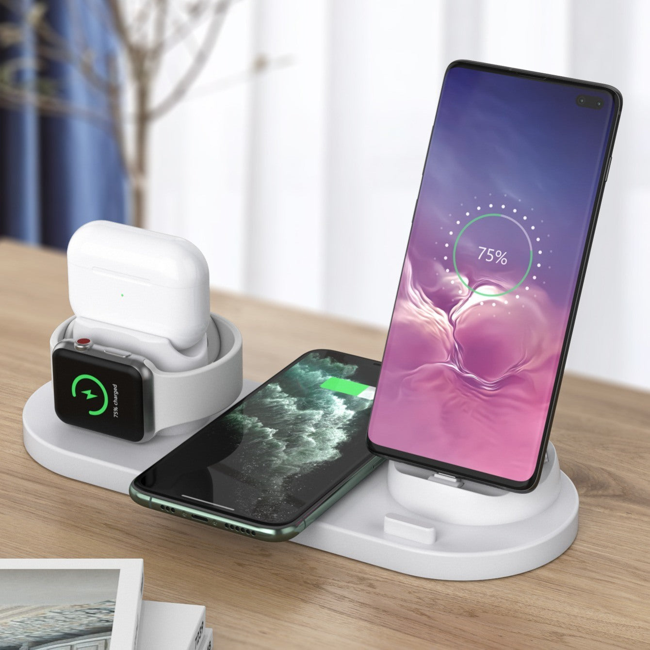 6 In 1 Rotate Holder Universal Wireless Charger For Phone Smart Earphones