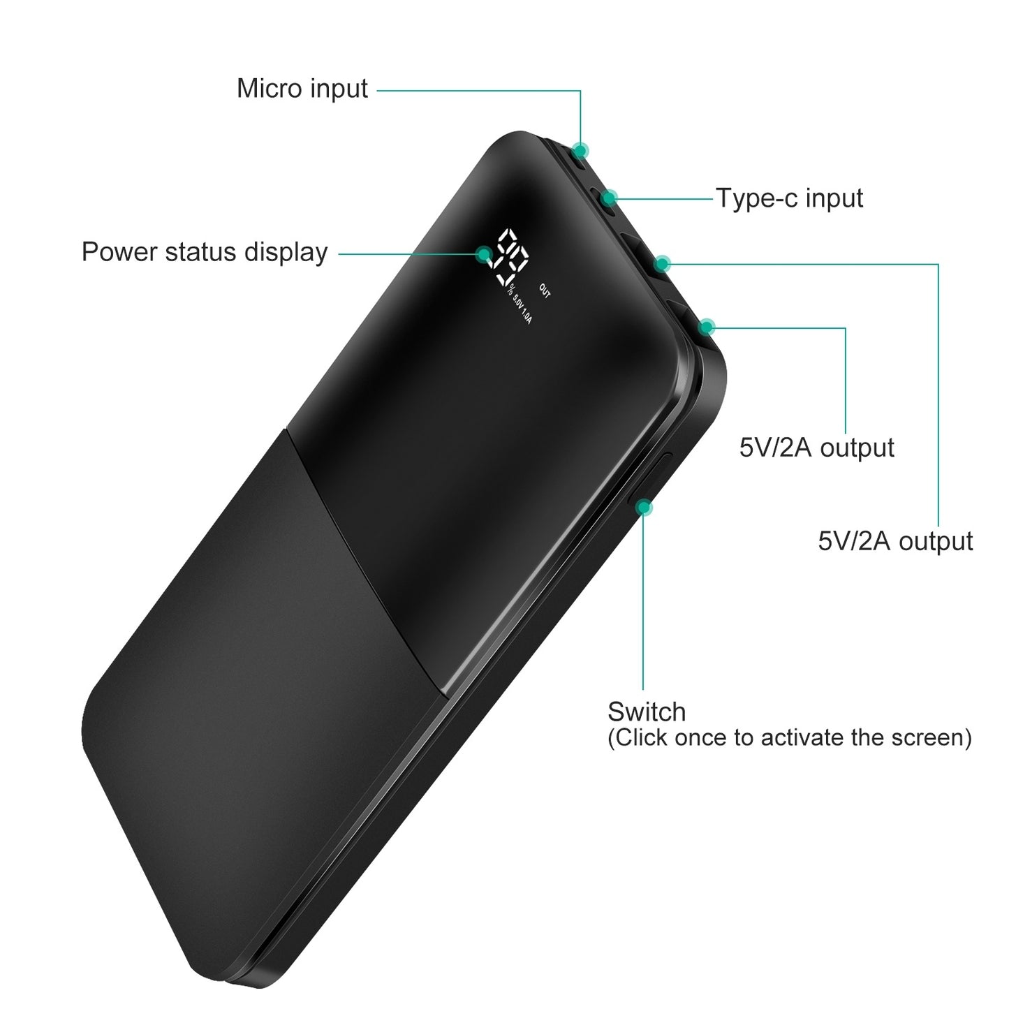 20000mAh Portable Power Bank External Battery Pack with Digital Display Dual USB Charge Ports