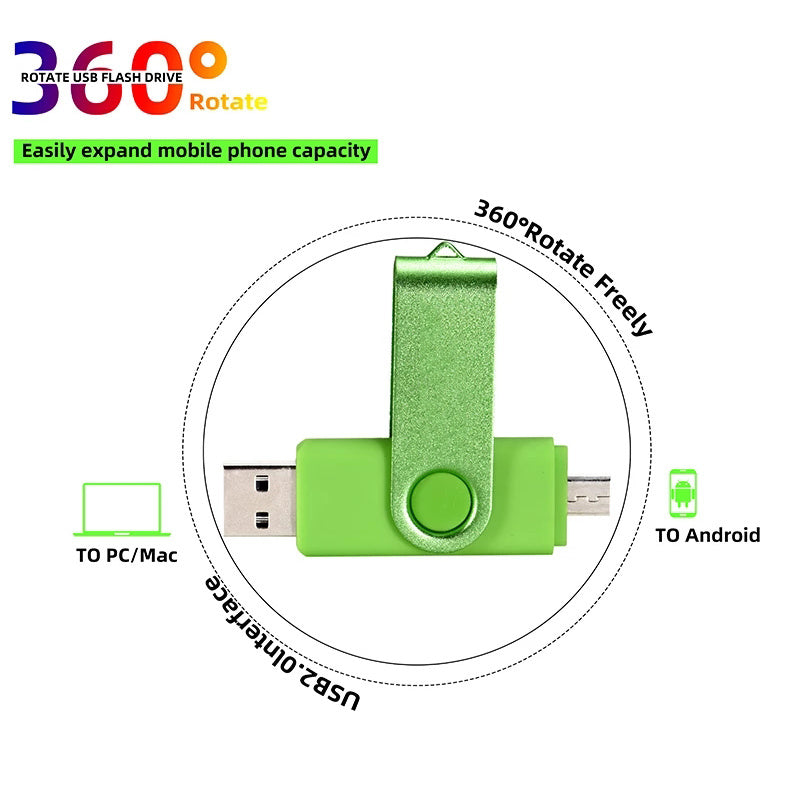 High Speed USB Flash Drive OTG Pen Drive 64gb 32gb USB Stick 16gb Rotatable Pen drive For Android Micro/PC Business gift