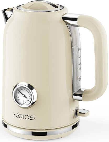 Electric Tea Kettle with Thermometer, KOIOS 1.7L 1500W BPA-Free Stainless Steel Fast Water Boiler with LED Indicator, Cordless Electric Tea Pot, 360° Rotation,Auto Shut-Off & Boil-Dry Protection
