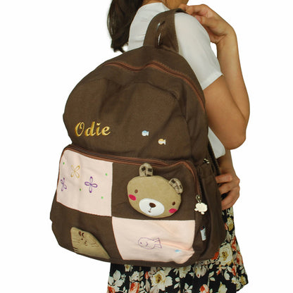 [Bear House] Fabric Art School Backpack Outdoor Daypack