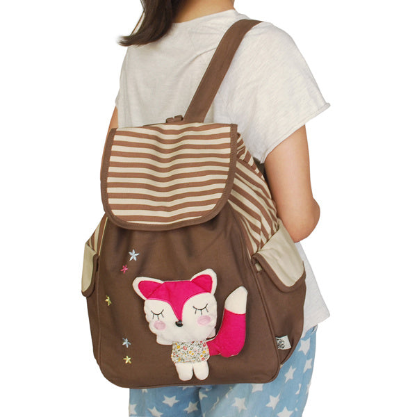 [Cute Fox] Fabric Art School Backpack Outdoor Daypack