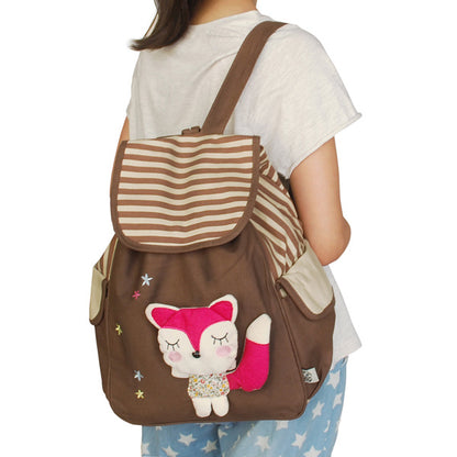 [Cute Fox] Fabric Art School Backpack Outdoor Daypack
