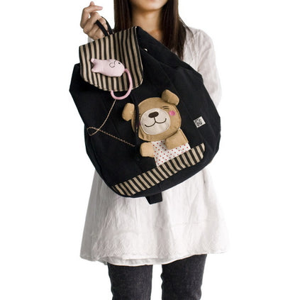 [Bear & Fish] 100% Cotton Fabric Art School Backpack / Outdoor Backpack