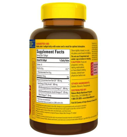Nature Made Burp Less Omega 3 Fish Oil Supplements 700 mg Minis Softgels, 120 Count